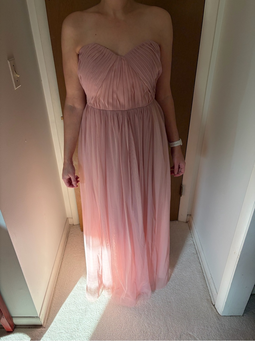 Strapless Blush Pink Tulle Maxi Dress - Rose Quartz, Birdy Grey